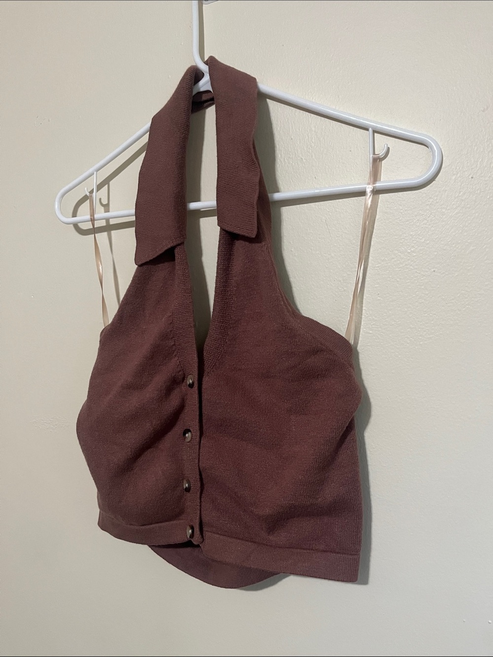 Summer Mauve Halter Knit Button-Front
